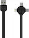 Remax Lesu RC-066th Flat USB to Lightning / Type-C / micro USB Cable 2.1A Μαύρο 1m