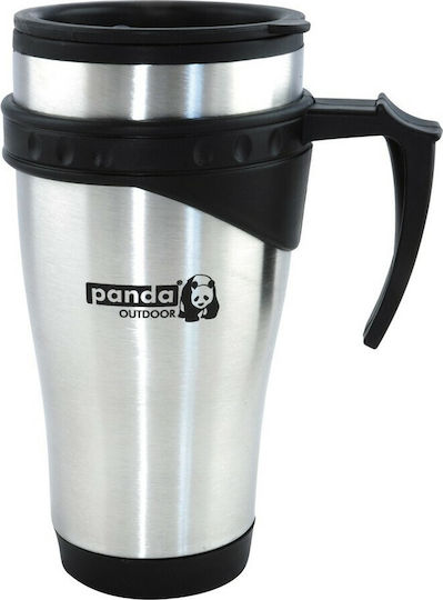 Panda Ποτήρι Θερμός Ανοξείδωτο 450ml Ασημί με Επιστόμιο και Λαβή