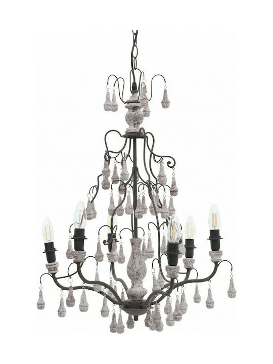 Inart Πολυέλαιος 6xE14 Ø53cm με Κεράκια Ασημί 3-10-876-0092