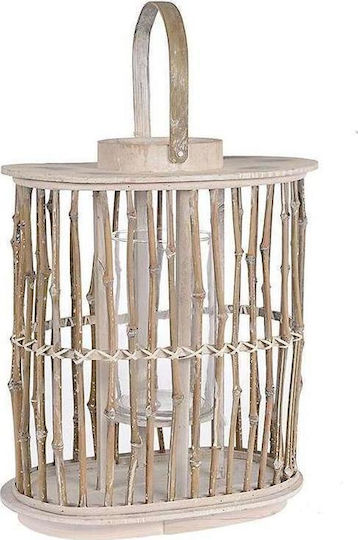 Inart Φαναράκι Ξύλινο Μπεζ 36x43εκ.