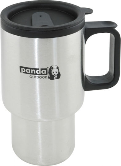 Panda Ποτήρι Θερμός Ανοξείδωτο 450ml Ασημί με Επιστόμιο και Λαβή