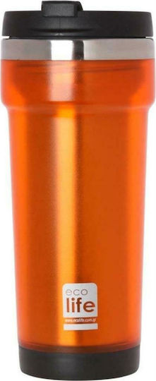 Ecolife Coffee Thermos Recyclable Glass Thermos Stainless Steel BPA Free 420ml Orange