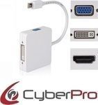 CyberPro Convertor mini DisplayPort masculin în DVI-I / HDMI / VGA feminin Alb (CP-MD3X10)