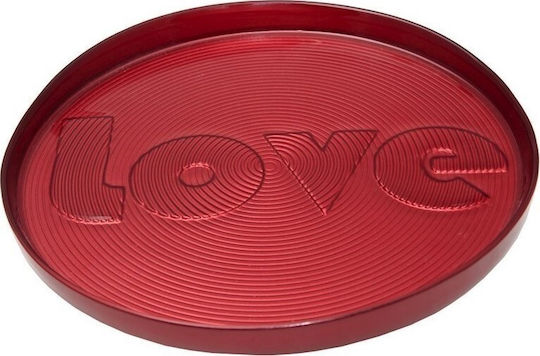 Espiel Round Glass Decorative Platter Love Red 22x22cm