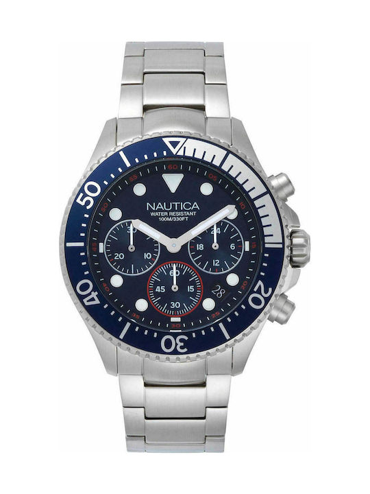 Nautica West Port Watch Chronograph Battery with Silver Metal Bracelet