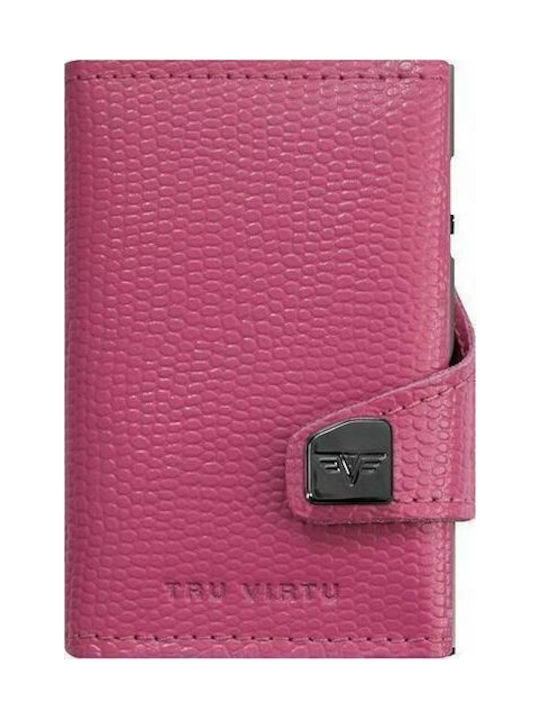 Tru Virtu Click & Slide Men's Leather Card Wallet with RFID και Slide Mechanism Pink