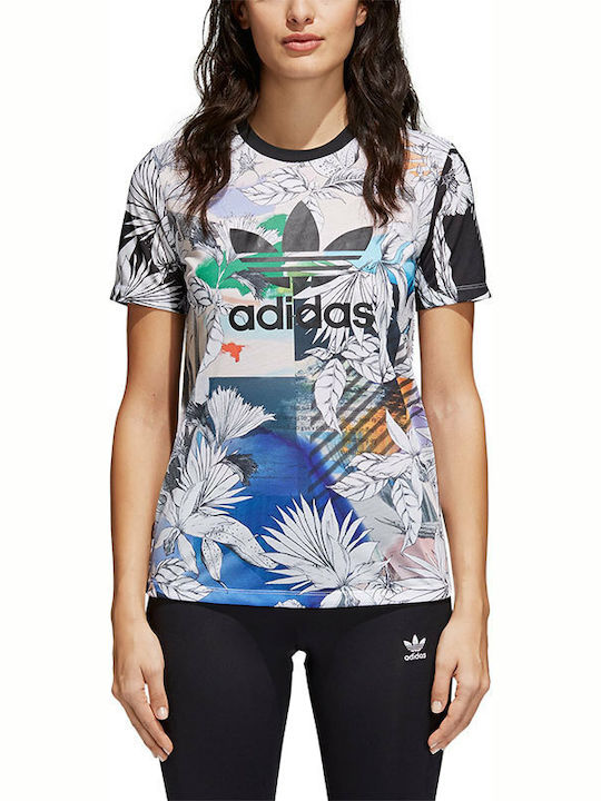 Adidas Trefoil Damen Sportlich Bluse Kurzärmelig White/Black/Blue