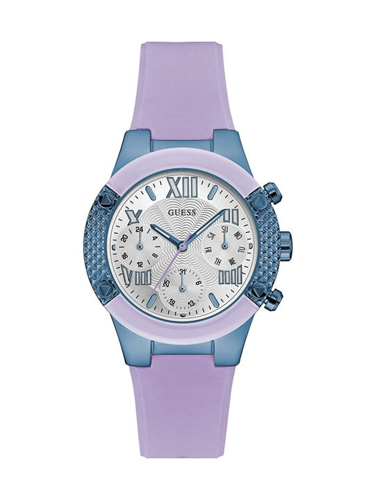 Guess Watch Chronograph with Purple Rubber Strap W0958L2