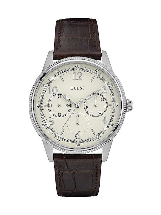 Guess Ceas Barbati 44mm Cronograf Baterie Cu Curea Din Piele Maro