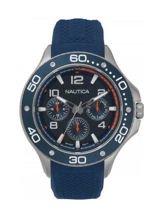 Nautica Pier 25 Battery Chronograph Watch with Rubber Strap Blue