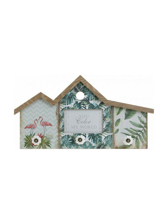 Inart Agățătoare De Perete Din Lemn Cu 3 Compartimente Verde 47.5x6x26.5cm