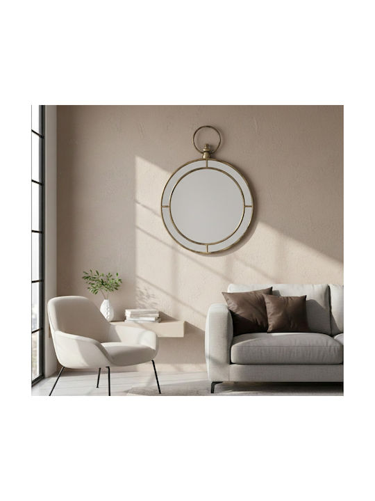 Inart Wall Mirror with Gold Plastic Frame Diameter 59cm 1pcs
