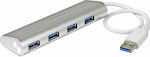 StarTech USB 3.0 Hub 4 Θυρών με σύνδεση USB-A Ασημί