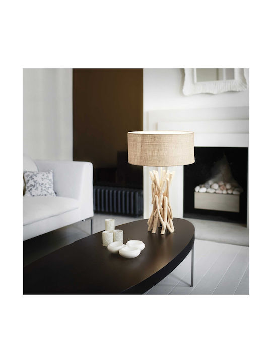 Ideal Lux Driftwood Wood Vintage Table Lamp for Socket E27 with Beige Shade and Base