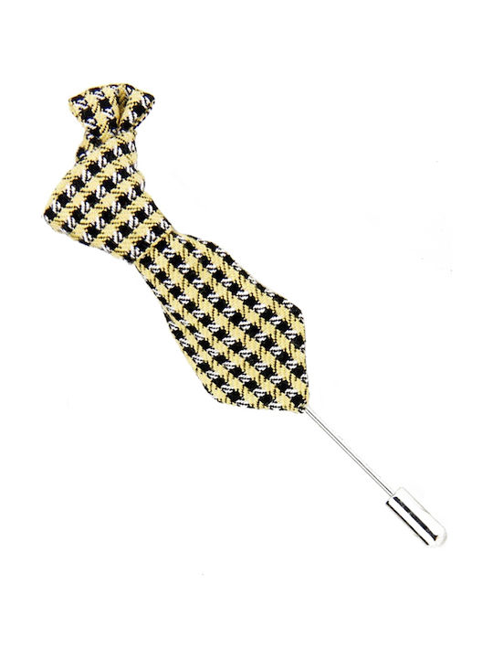 Καρφίτσα Πέτου Mini Γραβάτα - Καρό Κίτρινο Μαύρο - 2988