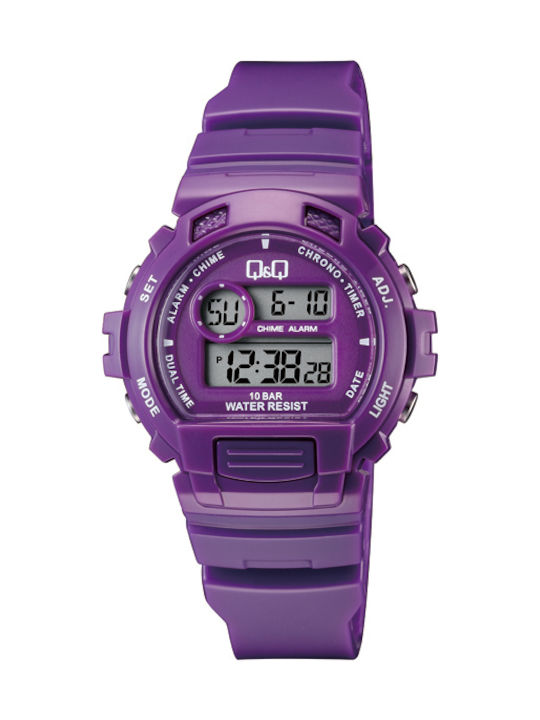 Q&Q Watch with Purple Rubber Strap M153J003