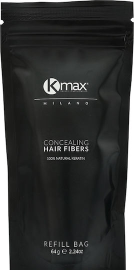 Kmax Milano Refill Χρώματος για Κάλυψη Αραίωσης Μαλλιών με Κερατίνη Concealing Hair Fibers Black Edition Μαύρο 64gr