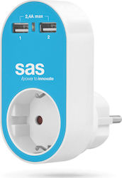 SAS Φορτιστής Χωρίς Καλώδιο με 2 Θύρες USB-A Μπλε (Go Multi)