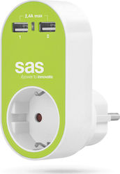 SAS Φορτιστής Χωρίς Καλώδιο με 2 Θύρες USB-A Πράσινος (Go Multi)