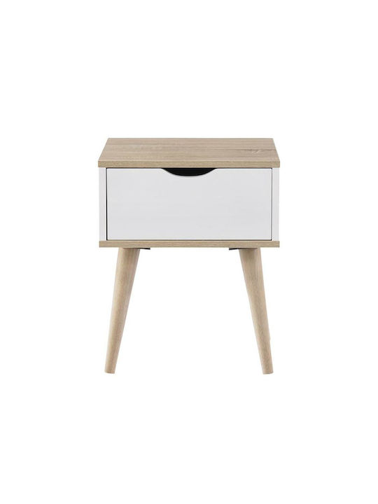 Alida Wooden Bedside Table Λευκό / Sonoma 40x36x50cm