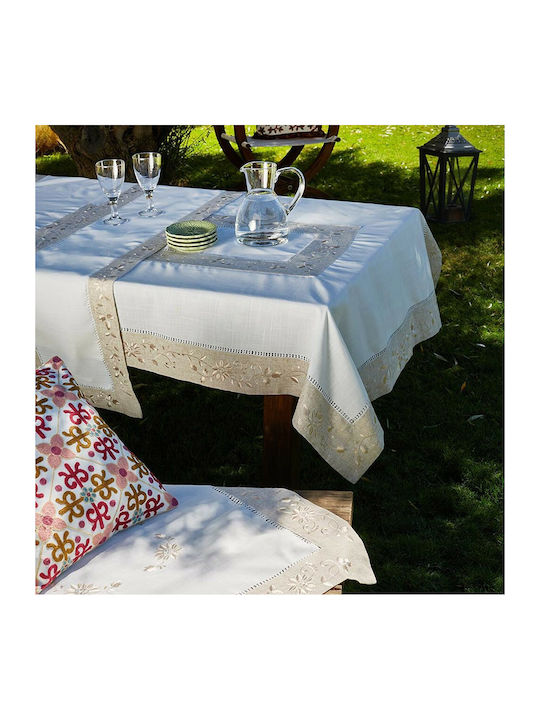 Whitegg 80280 Linen Tablecloth Runner with Embroidery Beige 180x220cm