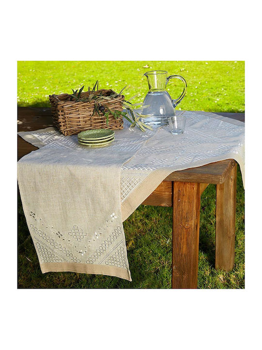 Whitegg 80273 Linen Tablecloth with Embroidery Beige 90x90cm