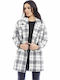 Women's single-breasted semi-coat plaid - 6572-wblk