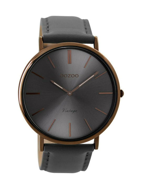 Oozoo Vintage Watch Battery with Gray Leather Strap