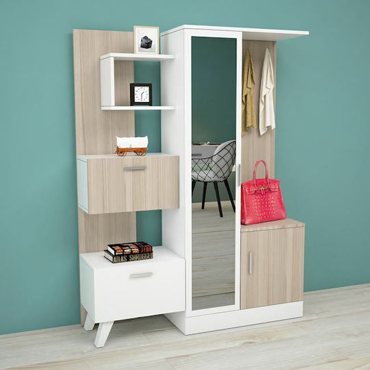 Iliana Entry Furniture with Mirror / Hanger / Shoe Rack & Wardrobe White / Sonoma 125.5x37.5x166.5cm