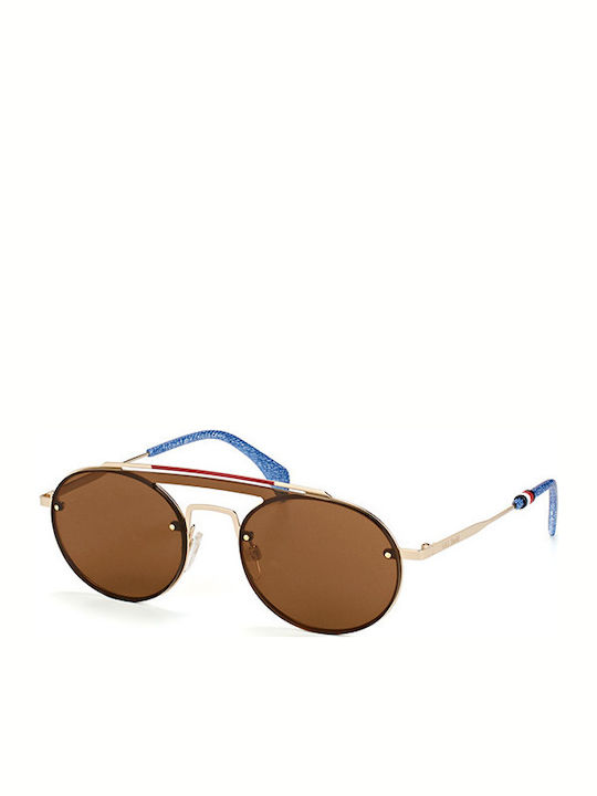 Tommy Hilfiger Men's Sunglasses with Gold Metal Frame and Brown Lens 762753234-933