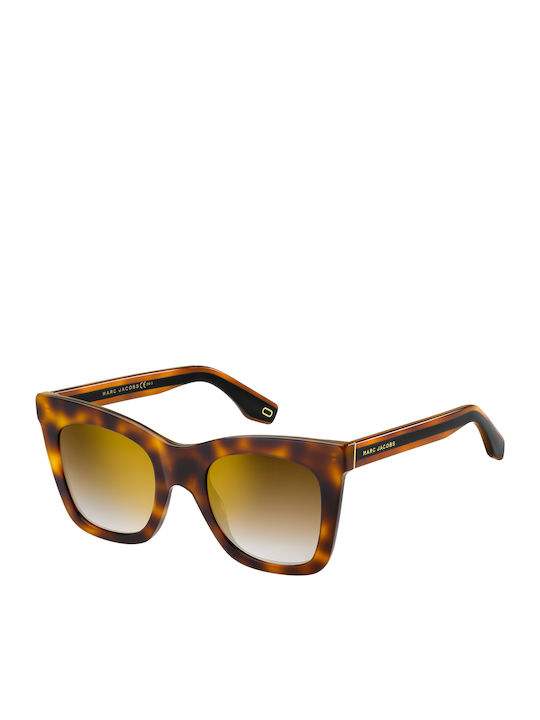 Marc Jacobs Women's Sunglasses with Brown Tartaruga Plastic Frame and Gold Mirror Lens MARC279/S 086/JL