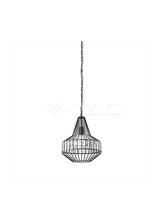 V-TAC VT-7334 Hängende Deckenleuchte Einfaches Licht mit Kristallen für Fassung E27 Schwarz