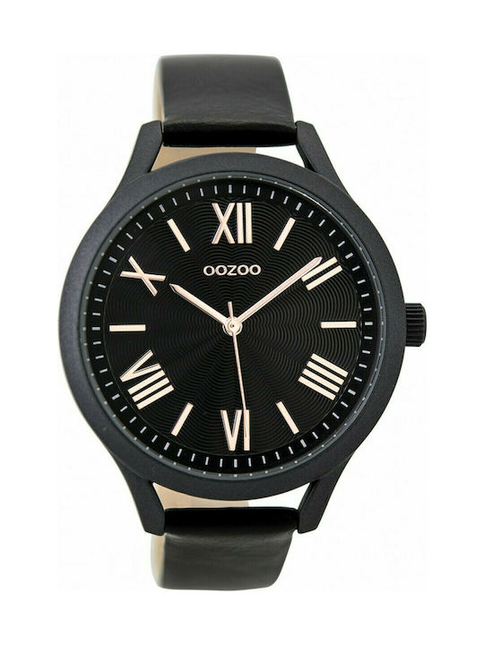 Oozoo Timepieces Watch with Black Leather Strap