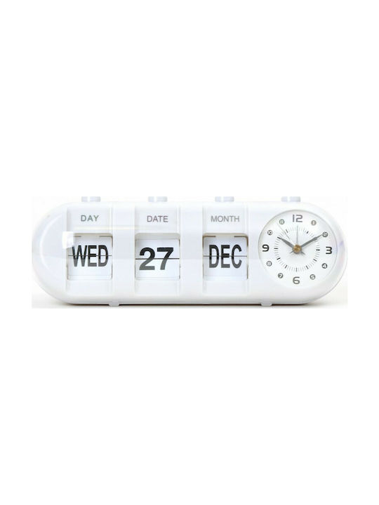 Platinet Calendar And Alarm Clock January White Tabletop Clock with Indicators with Alarm Clock White
