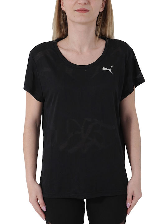 Puma Transition Burn Out Tee Αθλητικό Γυναικείο T-shirt Μαύρο