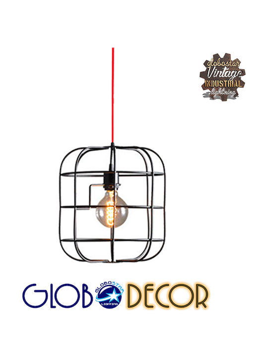 GloboStar Parrot Vintage Κρεμαστό Φωτιστικό Μονόφωτο Πλέγμα με Ντουί E27 σε Μαύρο Χρώμα