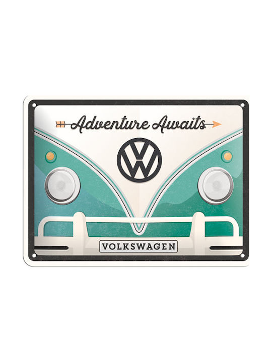 Nostalgic Art Sign Wall Decor made of Metallic Volkswagen Vw Bulli Adventure Awaits