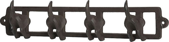 Espiel Wall Hanger Metal 4 Hooks Black 36x6x6cm