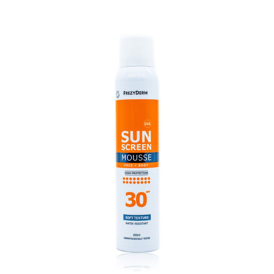 Frezyderm Sun Screen Mousse Αδιάβροχη Αντηλιακή Mousse Προσώπου & Σώματος SPF30 200ml