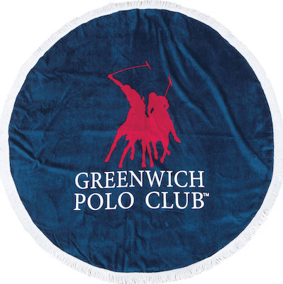 Greenwich Polo Club 2824 Beach Towel Round Cotton Blue with Fringes Diameter 160cm.