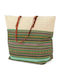 Benzi Striped Beach Bag with Inner Pockets Green 52x18x39cm