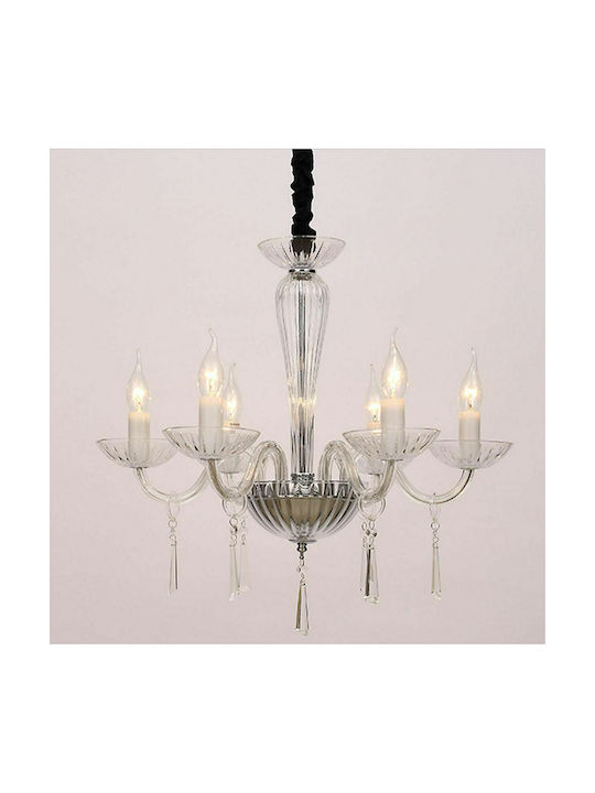 Aca Violet Chandelier 6xE14 Ø60cm with Candlesticks Transparent BLK80286PCC