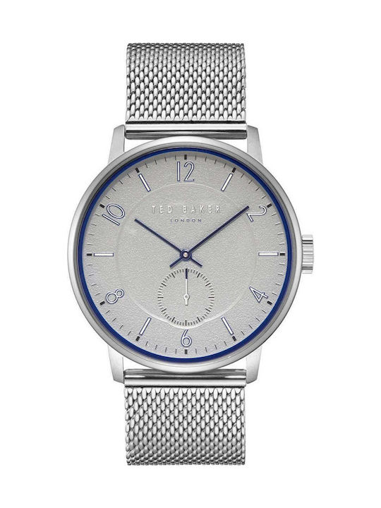 Ted Baker Herrenuhr 42mm Chronograph Batterie mit Silber Metallarmband