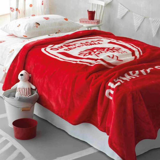 Palamaiki Kids Velvet Blanket Olympiakos Official BC 160x220cm Red