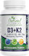 Natural Vitamins D3 + K2 Vitamin for Immune System Boost 90 chewable tabs