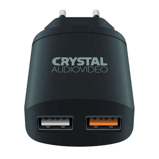 Crystal Audio Ladegerät ohne Kabel mit 2 USB-A Anschlüsse Schwarzs (QP2)