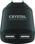 Crystal Audio Ladegerät ohne Kabel mit 2 USB-A Anschlüsse Schwarzs (P2-3.4)