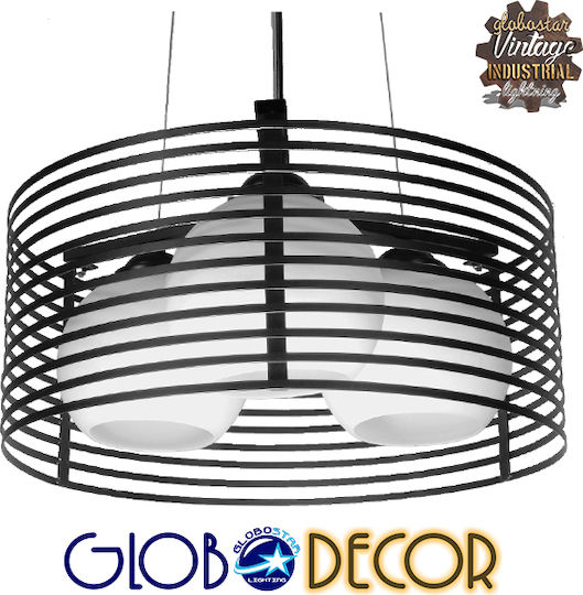 GloboStar Industrial Kevia Black Grid Pendant Ceiling Light with E27 Socket 40x40x17.5cm