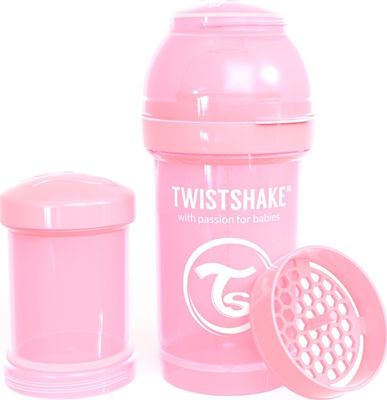 Twistshake Plastic Bottle Set Pastel Anti-Colic with Silicone Nipple for 0+, 0+ m, months Pink 180ml 2pcs