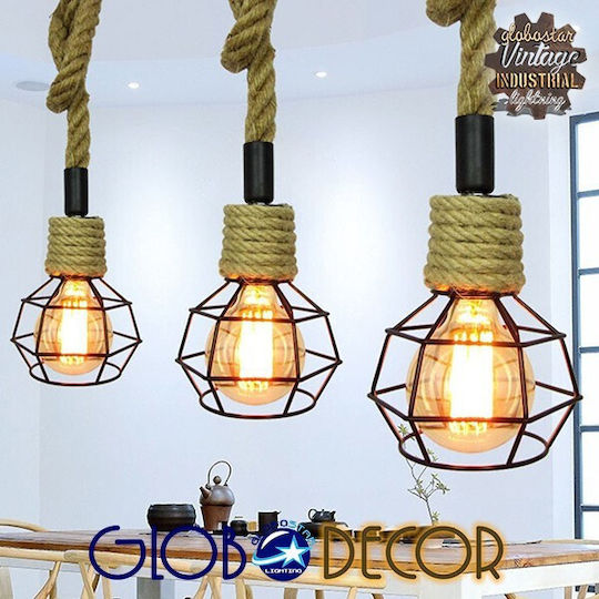GloboStar Hellet Pendant Light Black with Rope for Socket E27 16x16x25cm